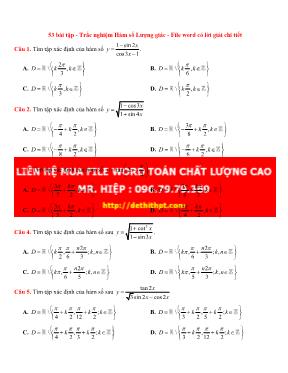 53 Bài tập trắc nghiệm hàm số lượng giác